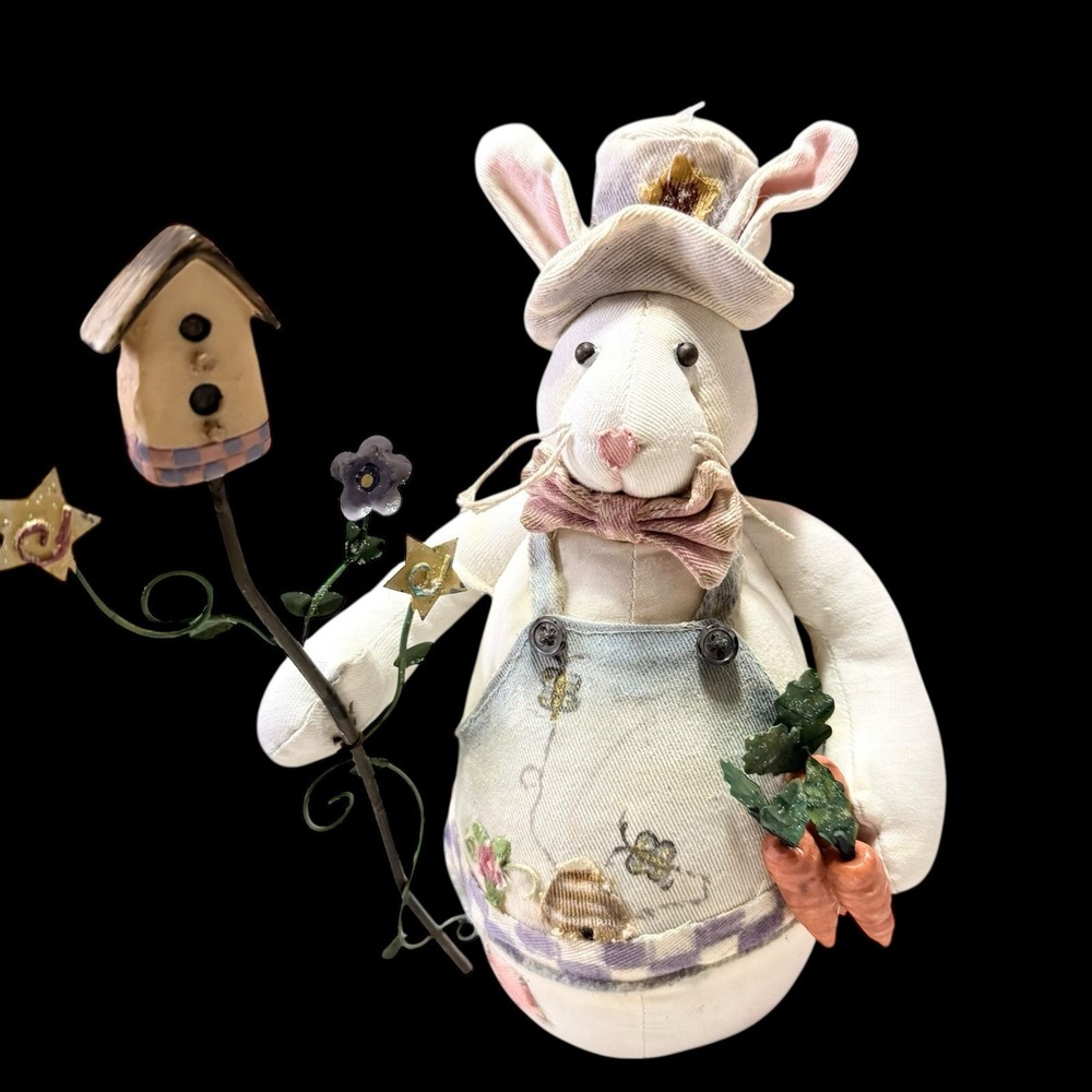 Fabric/Metal/wood Rustic Primitive 9"  Easter Bunny Rabbit Decor  Unbranded